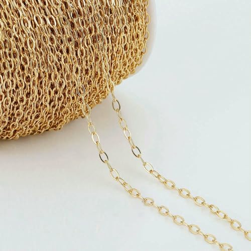 2 Meter/Los Edelstahl-Langrahmenketten DIY Halskette Armband Zubehör Kette Flache runde Gliederkette zur Schmuckherstellung-Flachgold 2x5mm 2 Meter/Los Edelstahl-Langrahmenketten DIY Halskette Armband Zubehör Kette Flache runde Gliederkette zur Schmuckherstellung-Flachgold 2x5mm von QOVBD