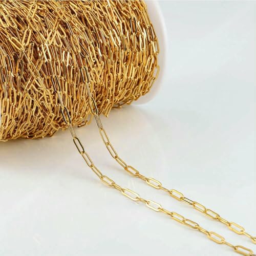 2 Meter/Los Edelstahl-Langrahmenketten DIY Halskette Armband Zubehör Kette Flache runde Gliederkette zur Schmuckherstellung-Flachgold 3x9mm 2 Meter/Los Edelstahl-Langrahmenketten DIY Halskette Armband Zubehör Kette Flache runde Gliederkette zur Schmuckherstellung-Flachgold 3x9mm von QOVBD