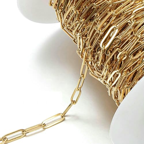2 Meter/Los Edelstahl-Langrahmenketten DIY Halskette Armband Zubehör Kette Flache runde Gliederkette zur Schmuckherstellung-Flachgold 4 x 12 mm 2 Meter/Los Edelstahl-Langrahmenketten DIY Halskette Armband Zubehör Kette Flache runde Gliederkette zur Schmuckherstellung-Flachgold 4 x 12 mm von QOVBD