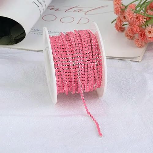 2 mm Strass-Kettenkette, Splitter/Gold, Unterseite zum Aufnähen, Strass-Kettenbesatz, dekorative Applikation, Acryl-Kristallbesatz, Splitterrosa, SS6 (2 mm), 2 Yards von QOVBD