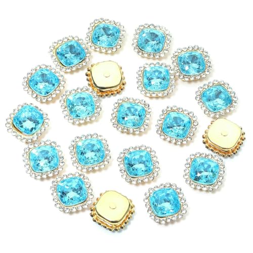 20 Stück 14,0 mm Sonnenblumen-Nähkrallen-Strasssteine, Kristalle, Glasperlen, quadratisch, zum Aufnähen, Strassknöpfe für Kleidung, Nähzubehör, Blau, 1,4 cm x 1,4 cm, 20 Stück von QOVBD