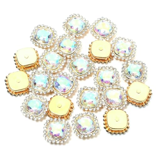 20 Stück 14,0 mm Sonnenblumen-Nähkrallen-Strasssteine, Kristalle, Glasperlen, quadratisch, zum Aufnähen, Strassknöpfe für Kleidung, Nähzubehör, Farbe: AB, 1,4 cm x 1,4 cm, 20 Stück von QOVBD