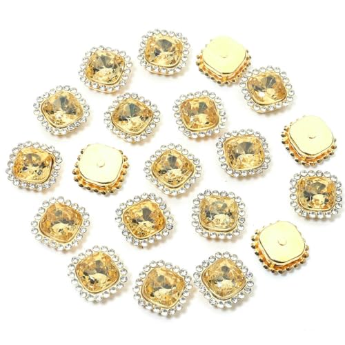 20 Stück 14,0 mm Sonnenblumen-Nähkrallen-Strasssteine, Kristalle, Glasperlen, quadratisch, zum Aufnähen, Strassknöpfe für Kleidung, Nähzubehör, Hellbraun, 1,4 cm x 1,4 cm, 20 Stück von QOVBD