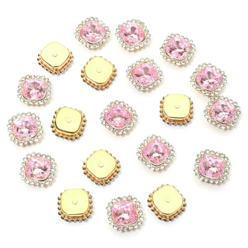 20 Stück 14,0 mm Sonnenblumen-Nähkrallen-Strasssteine, Kristalle, Glasperlen, quadratisch, zum Aufnähen, Strassknöpfe für Kleidung, Nähzubehör, Hellrosa, 1,4 cm x 1,4 cm, 20 Stück von QOVBD