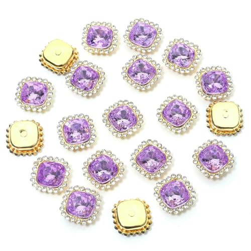 20 Stück 14,0 mm Sonnenblumen-Nähkrallen-Strasssteine, Kristalle, Glasperlen, quadratisch, zum Aufnähen, Strassknöpfe für Kleidung, Nähzubehör, Hellviolett, 1,4 cm x 1,4 cm, 20 Stück von QOVBD