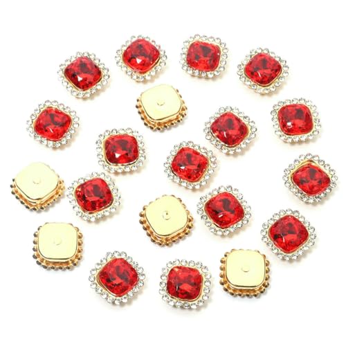 20 Stück 14,0 mm Sonnenblumen-Nähkrallen-Strasssteine, Kristalle, Glasperlen, quadratisch, zum Aufnähen, Strassknöpfe für Kleidung, Nähzubehör, Rot, 1,4 cm x 1,4 cm, 20 Stück von QOVBD