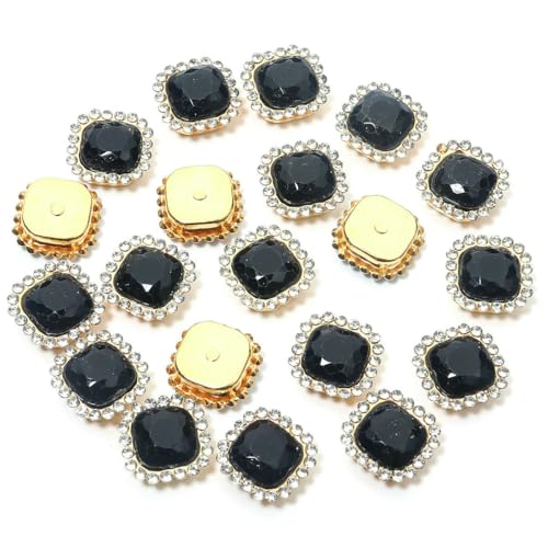 20 Stück 14,0 mm Sonnenblumen-Nähkrallen-Strasssteine, Kristalle, Glasperlen, quadratisch, zum Aufnähen, Strassknöpfe für Kleidung, Nähzubehör, Schwarz, 1,4 cm x 1,4 cm, 20 Stück von QOVBD
