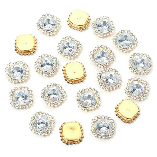 20 Stück 14,0 mm Sonnenblumen-Nähkrallen-Strasssteine, Kristalle, Glasperlen, quadratisch, zum Aufnähen, Strassknöpfe für Kleidung, Nähzubehör, Weiß, 1,4 cm x 1,4 cm, 20 Stück von QOVBD