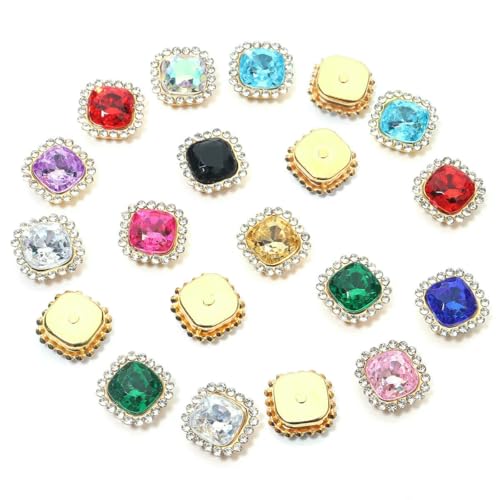 20 Stück 14,0 mm Sonnenblumen-Nähkrallen-Strasssteine, Kristalle, Glasperlen, quadratisch, zum Aufnähen, Strassknöpfe für Kleidung, Nähzubehör – gemischte Farbe – 1,4 cm x 1,4 cm – 20 von QOVBD