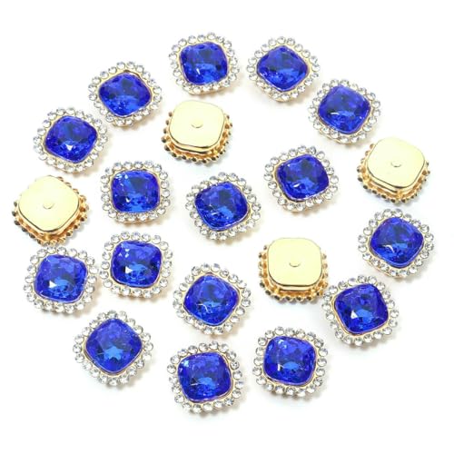 20 Stück 14,0 mm Sonnenblumen-Nähkrallen-Strasssteine, Kristalle, Glasperlen, quadratische Strassknöpfe zum Aufnähen für Kleidung, Nähzubehör, Dunkelblau, 1,4 cm x 1,4 cm, 20 Stück von QOVBD