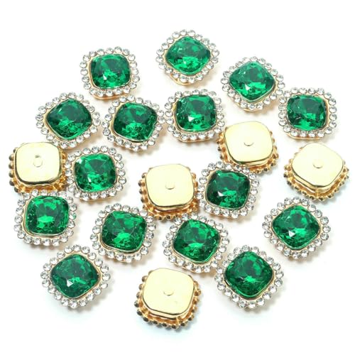 20 Stück 14,0 mm Sonnenblumen-Nähkrallen-Strasssteine, Kristalle, Glasperlen, quadratische Strassknöpfe zum Aufnähen für Kleidung, Nähzubehör, Dunkelgrün, 1,4 cm x 1,4 cm, 20 Stück von QOVBD
