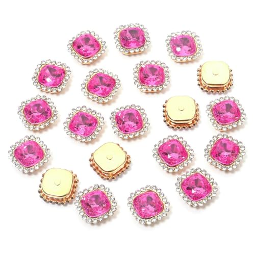 20 Stück 14,0 mm Sonnenblumen-Nähkrallen-Strasssteine, Kristalle, Glasperlen, quadratische Strassknöpfe zum Aufnähen für Kleidung, Nähzubehör – Pink – 1,4 cm x 1,4 cm – 20 Stück von QOVBD
