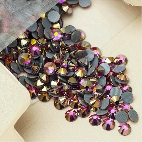 2058 Top Hotfix-Kristalle, flache Rückseite, DIY-Handwerk, Glitzer-Strass, Glaskleber, Strasssteine zum Aufbügeln, Fuchsia AB-SS16, 1440 Stück von QOVBD