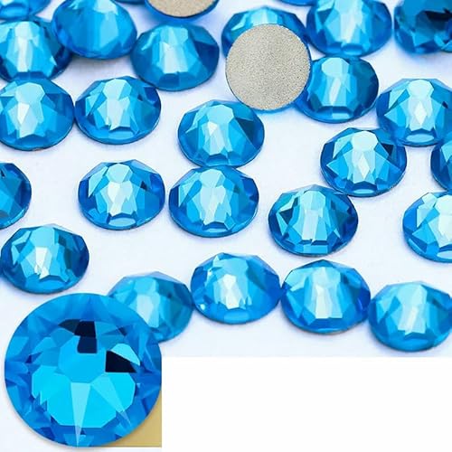 2088 Nicht-Hotfix-DIY-Kristall-Nagelkunst-Dekorationen, 8 große und 8 kleine Strass-Strasssteine, flache Rückseite, zum Aufkleben auf Nägel für Nagelkunst, Capriblau, SS20, von QOVBD