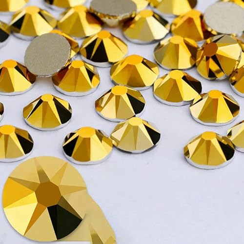2088 Nicht-Hotfix-DIY-Kristall-Nagelkunst-Dekorationen, 8 große und 8 kleine Strass-Strasssteine, flache Rückseite, zum Aufkleben auf Nägel für Nagelkunst, Goldhämatit, SS16 von QOVBD