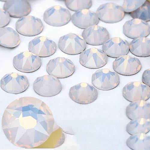 2088 Nicht-Hotfix-DIY-Kristall-Nagelkunst-Dekorationen, 8 große und 8 kleine Strass-Strasssteine, flache Rückseite, zum Aufkleben auf Nägel für Nagelkunst, Weißer Opal, SS16 von QOVBD
