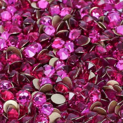 2088 Strasssteine, Kristall, golden, flache Rückseite, 8 große, 8 kleine AAAAA-Steine, 16 Schliff, SS10–SS30, für Heimwerker, Nagelkunst-Dekoration, Fuchsia, SS16, 1440 Stück von QOVBD