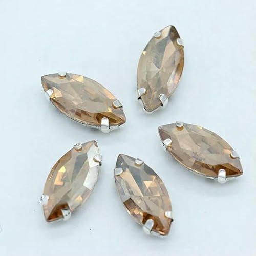 24 Farben, Marquise-Form, zum Aufnähen, Navette-Strasssteine mit silbernem Klauenknopf, Pferdeauge-Juwelen, 4 Löcher, zum Nähen von Kleidung, Gold-Champagner, 5 x 10 mm, 30 Stück 24 Farben, Marquise-Form, zum Aufnähen, Navette-Strasssteine mit silbernem Klauenknopf, Pferdeauge-Juwelen, 4 Löcher, zum Nähen von Kleidung, Gold-Champagner, 5 x 10 mm, 30 Stück von QOVBD