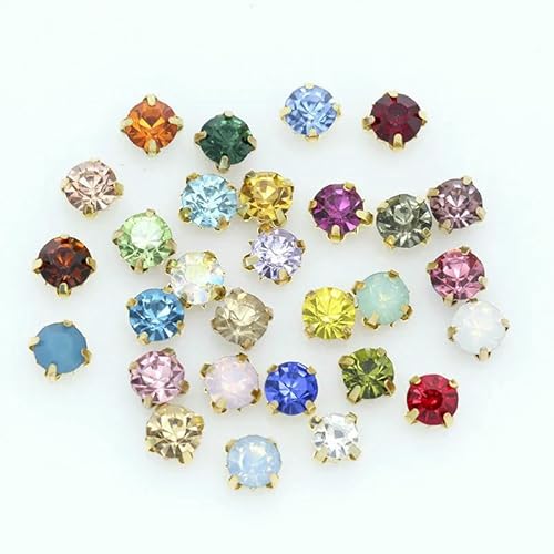 3/4/5/6/7/8/10 mm goldene Krallen zum Aufnähen, runde Strasssteine für Handarbeiten, DIY, Glaskristalle, Steine, Kleidung, Hochzeitskleid, Nähen, 35–7 mm, 36 Stück von QOVBD