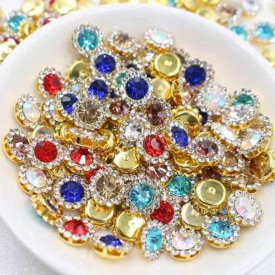 30–100 Stück goldene Blumen-Strasssteine, Glitzerkristalle, Ziersteine, Perlen, Kleidungsstücke, Basteln, zum Aufnähen von Strasssteinen für Kleidung, Edelsteine, gemischte Farben, G, 12 mm, 30 St 30–100 Stück goldene Blumen-Strasssteine, Glitzerkristalle, Ziersteine, Perlen, Kleidungsstücke, Basteln, zum Aufnähen von Strasssteinen für Kleidung, Edelsteine, gemischte Farben, G, 12 mm, 30 St von QOVBD