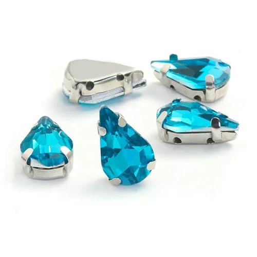 30 Stück Kristalltropfen mit silberner Krallenfassung, Strasssteine zum Nähen, für Handarbeiten, Steine zum Selbermachen, zum Aufnähen auf Hochzeitskleider, Schuhe, Taschen, 202, 6 x 10 mm, 30 von QOVBD