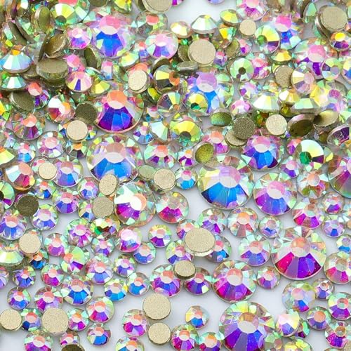 3000 Stück, gemischte Größen SS4–SS20, klare Kristall-Strasssteine, nicht zum Hotfixieren, goldfarbene flache Rückseite, Glitzersteine, Nagelkunst, Basteln, DIY-Dekorationen – Kristall AB – gemis 3000 Stück, gemischte Größen SS4–SS20, klare Kristall-Strasssteine, nicht zum Hotfixieren, goldfarbene flache Rückseite, Glitzersteine, Nagelkunst, Basteln, DIY-Dekorationen – Kristall AB – gemis von QOVBD