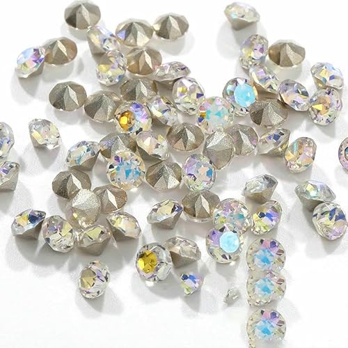 4/6/8 mm runde Strasssteine, Diamantglaskristalle, Glitzerdekorationen, spitze Schmuckherstellung, zum Aufkleben auf Nägel, Kunst, DIY-Zubehör, 001PS, 4,0 mm, 10 Stück von QOVBD