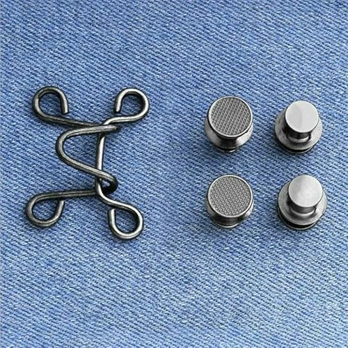 4 Sets abnehmbare Metall-Jeans-Knopf-Druckknöpfe, verstellbare Hosen-Pclips, reduzieren die Taille, Knöpfe, Kleidungsschnallen, Nähwerkzeuge, groß, schwarz (32 mm), 2 Sets von QOVBD