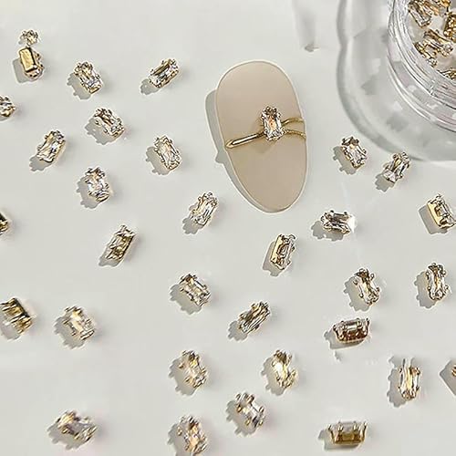 40 Stück glänzende Kristall-3D-Nagelkunst-Strass-Dekorationen in Form einer flachen Rückseite aus Glasdiamant-Schmuckdesign, Maniküre-Zubehör – CF Gold (40 Stück) von QOVBD