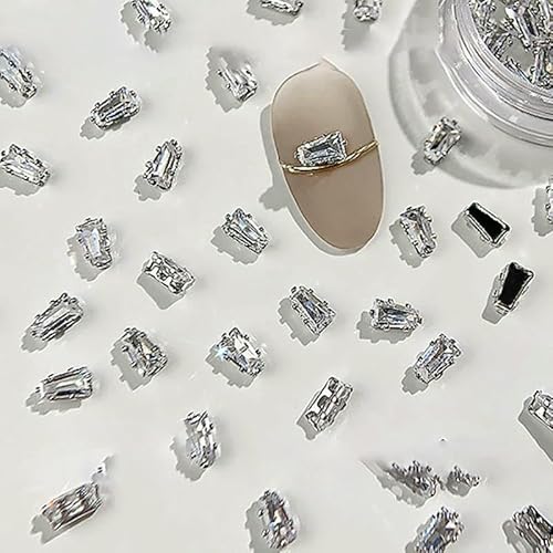 40 Stück glänzende Kristall-3D-Nagelkunst-Strass-Dekorationen in Form von flacher Rückseite, Glasdiamant-Schmuckdesign, Maniküre-Zubehör, TX Silber (40 Stück) von QOVBD