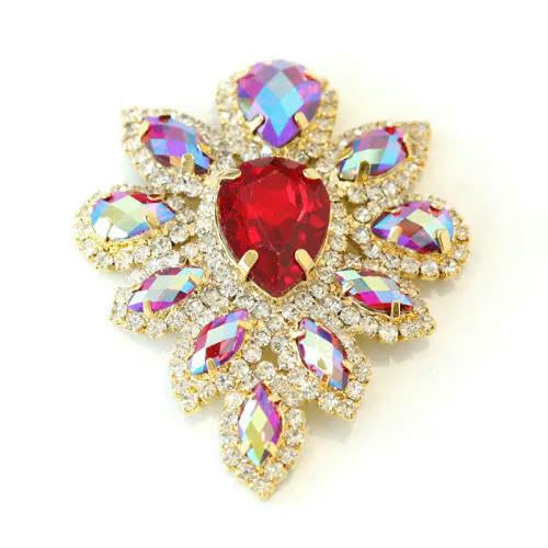 5,8 * 4,5 cm Kristall AB Glas Strass Gold Basis Mehrfarbige Strassapplikationen zum Aufnähen für Hochzeitskleid B1008 5,8 * 4,5 cm Kristall AB Glas Strass Gold Basis Mehrfarbige Strassapplikationen zum Aufnähen für Hochzeitskleid B1008 von QOVBD