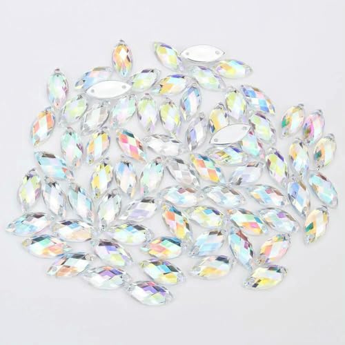 5 x 10 mm/7 x 15 mm/9 x 20 mm Nähen Acryl Strass Pferdeauge Flatback Transparente Kristallperlen für DIY-Kleidung 17 Farben zur Auswahl-ABCrystal-7 x 15 mm 100 Stück von QOVBD