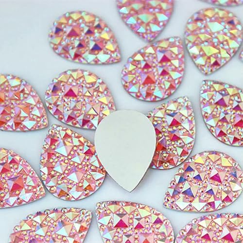 50 Stück, 18 x 25 mm, AB, klare Tropfenharz-Strasssteine, Kristall-Flatback-Perlen, Basteln, Scrapbooking, Bekleidungszubehör, ZZ652, Hellrosa AB, 50 Stück von QOVBD
