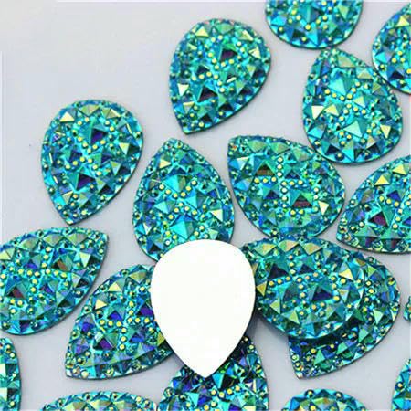50 Stück, 18 x 25 mm, AB, klare Tropfenharz-Strasssteine, Kristall-Flatback-Perlen, Basteln, Scrapbooking, Bekleidungszubehör, ZZ652, Himmelblau AB, 50 Stück von QOVBD