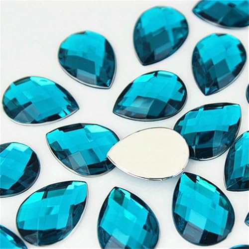 50 Stück 13 x 18 mm bunte Acryl-Strasssteine mit flacher Rückseite, Tropfenform, Steine und Kristalle, Kleidung, Bastelzubehör, Blaugrün von QOVBD