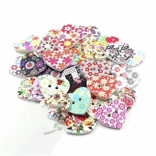 50 Stück 15 x 12 mm rote Herzknöpfe für Kinder, 2 Löcher, dekorative Holzknöpfe für Kleidung, Nähzubehör, Scrapbooking, Basteln, DIY-10 von QOVBD
