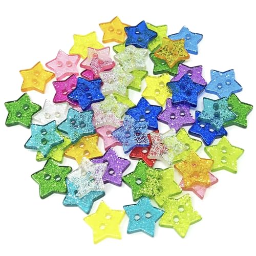 50pcs 14.0mm Resin Glitter Star 2 Holes Buttons DIY Dress Sewing Accessories Sparkle Christmas Embellishment For Cardmaking-multi von QOVBD