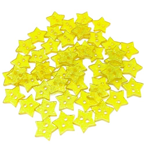 50pcs 14.0mm Resin Glitter Star 2 Holes Buttons DIY Dress Sewing Accessories Sparkle Christmas Embellishment For Cardmaking-yellow von QOVBD