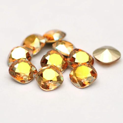 5A Glas-Strasssteine, lose, 10 Stück, Pointback, Nagelkunst, selbstklebendes Zubehör, Kristalle, DIY-Schmuckherstellung, Steine – Golden Sunshiny – 12 mm, 10 Stück von QOVBD