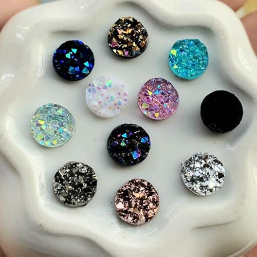 80 Stück 10 mm Mineralharz-Strasssteine, flache Rückseite, glitzernd, AB-Cabochon-Stein, DIY-Hochzeitsdekoration, Basteln – gemischte Farben von QOVBD