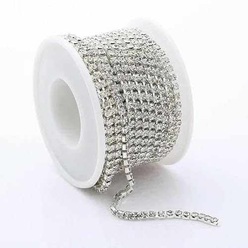 AAA-Qualität SS4.5-SS18 (1,5 mm-4,5 mm) Klarer Kristall AB Dichte Strass-Cup-Kette Splitter/Roségold-Krallen-Strass-Kettenbesatz - Splitterkristall - SS6 (2 mm) - 5 Yards-Packung von QOVBD