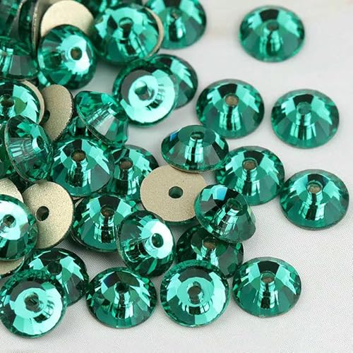 AAAAA SS12-SS30 Runde Glas-Näh-Strasssteine zum Aufnähen auf mesoporösen Kristall-Strasssteinen für Hochzeitskleid-Accessoires DIY-grüner Zirkon-SS12-1440 Stück von QOVBD