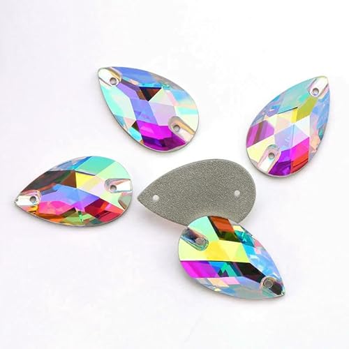 AAAAA-Strasssteine für Handarbeiten, hochwertige Nähsteine, Tropfenform, zum Aufnähen für Kleiderdekoration, Taschen, Kleidungsstücke, Schuhe, Kristall AB, 11 x 18 mm von QOVBD