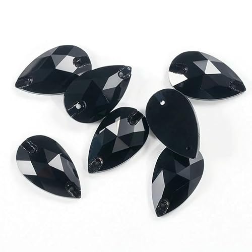 AAAAA-Strasssteine für Handarbeiten, hochwertige Nähsteine, Tropfenform, zum Aufnähen für Kleiderdekoration, Taschen, Kleidungsstücke, Schuhe, Schwarz, 13 x 22 mm, 18 von QOVBD