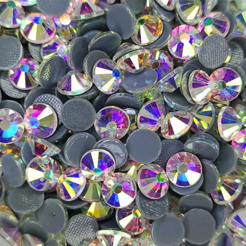 Alle Größen Crystal AB/Clear Super Bright Hot-Fix Strasssteine zum Aufbügeln auf Stoffbekleidung, Crystal AB-ss10, 1440 Stück von QOVBD