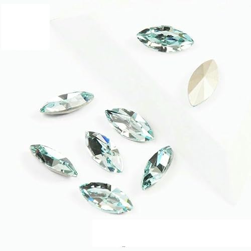 Aufnähsteine, Goldkralle, Schmuck-Strasssteine, AAAAA, Nähkristalle, Pointback-Kristall, DIY-Handwerk für Kleider, Aquamarin, mit Goldkralle, 7 x 15 mm, 12 Stück von QOVBD