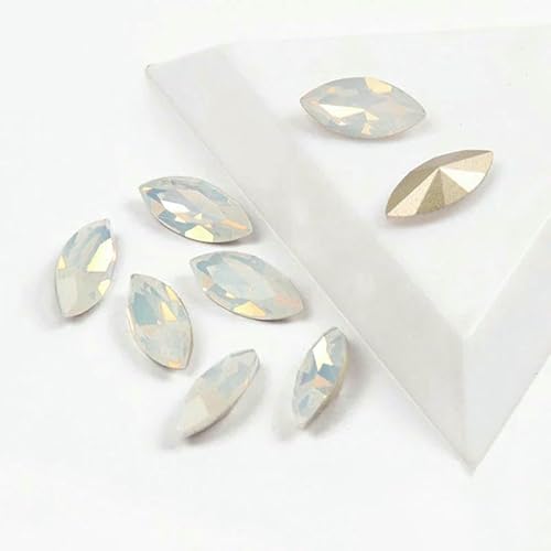 Aufnähsteine, Goldkralle, Schmuck-Strasssteine, AAAAA, Nähkristalle, Pointback-Kristall, DIY-Handwerk für Kleider, Weißer Opal, mit Silberkralle, 9,5 x 35 mm, 4 Stück Aufnähsteine, Goldkralle, Schmuck-Strasssteine, AAAAA, Nähkristalle, Pointback-Kristall, DIY-Handwerk für Kleider, Weißer Opal, mit Silberkralle, 9,5 x 35 mm, 4 Stück von QOVBD