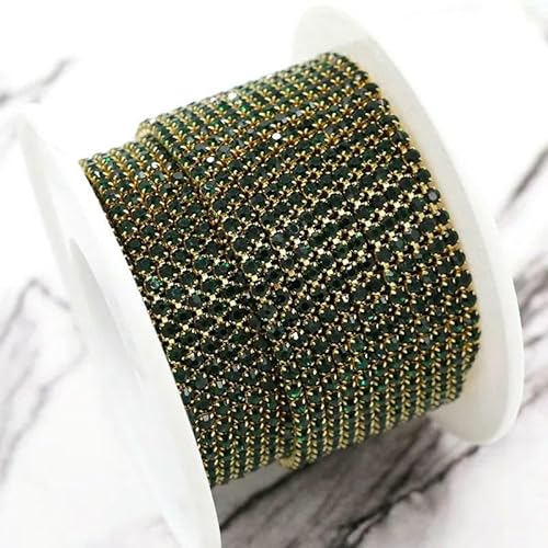 Bekleidungszubehör 10 Yards/Rolle Glaskristall-Strasssteine, goldene Klauenbecherkette, Strassbesatz, DIY-Kleidung/Taschen/Hochzeitskleid, Pfauengrün, SS6, 1 Rolle von QOVBD