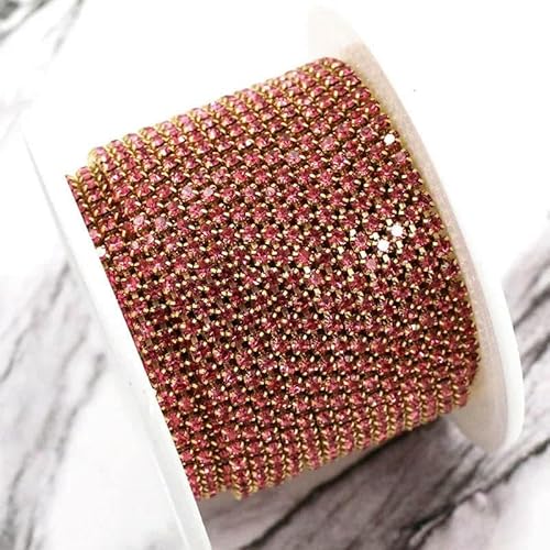 Bekleidungszubehör 10 Yards/Rolle Glaskristall-Strasssteine, goldene Klauenbecherkette, Strassbesatz, DIY-Kleidung/Taschen/Hochzeitskleid, Rose, SS6, 1 Rolle von QOVBD