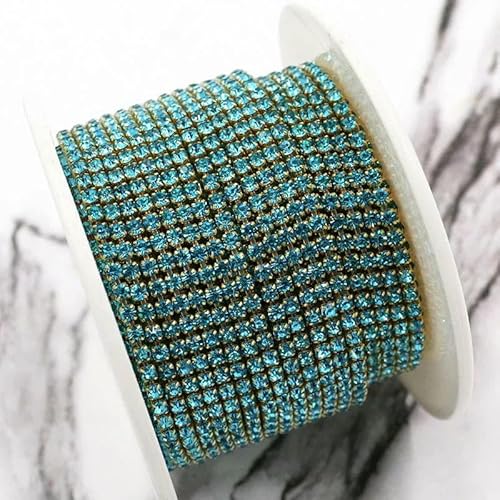 Bekleidungszubehör 10 Yards/Rolle Glaskristall-Strasssteine, goldene Klauenbecherkette, Strassbesatz, DIY-Kleidung/Taschen/Hochzeitskleid, Seeblau, SS4, 1 Rolle von QOVBD